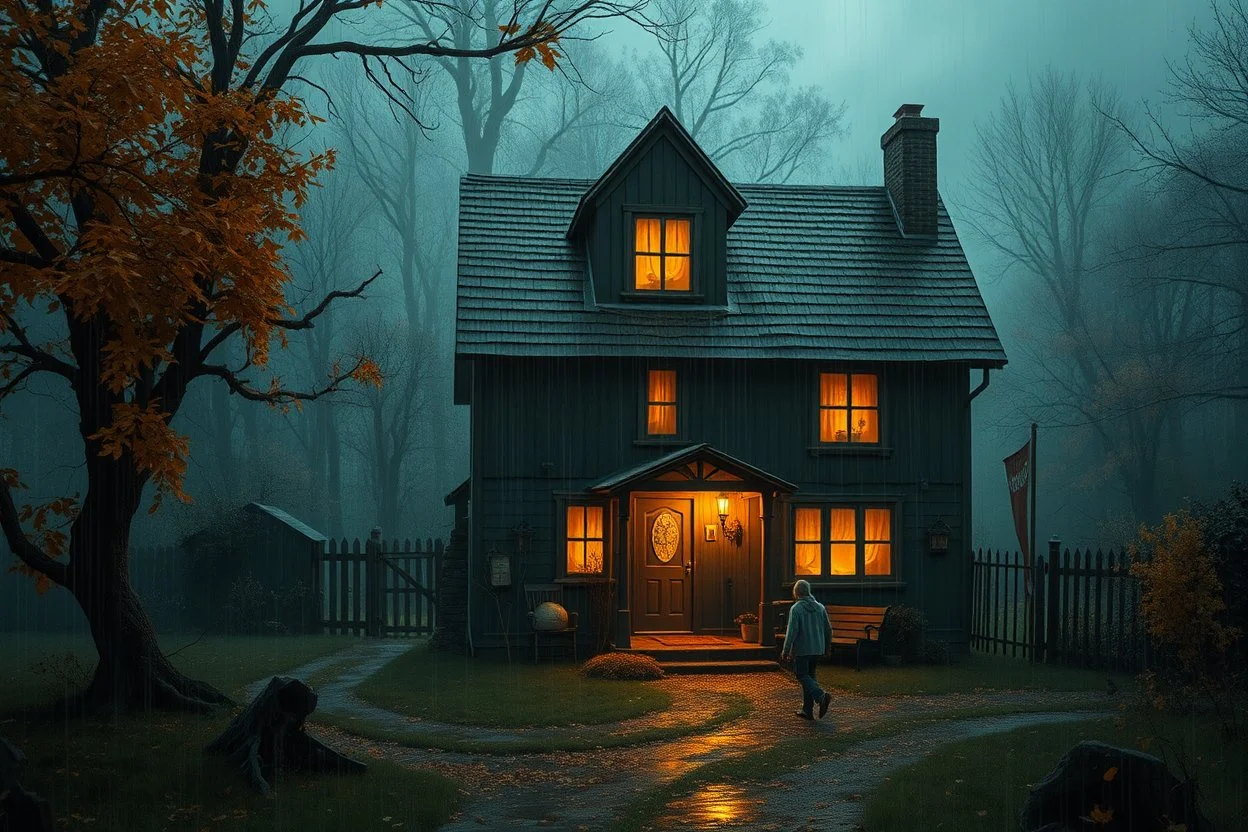 interior village house, horror, family, autumn, rain interior