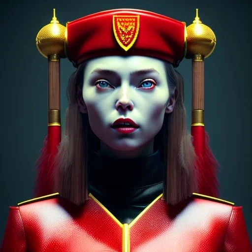 Soviet woman, rounded face, blood, black, red, samurai helmet, decorative color feathers, retro, bamboo, leather, soft color, highly detailed, art stations, concept art, smooth, unreal engine 5, god rays, ray tracing, RTX, lumen lighting, ultra detail, volumetric lighting, 3d, finely drawn, high definition, high resolution.