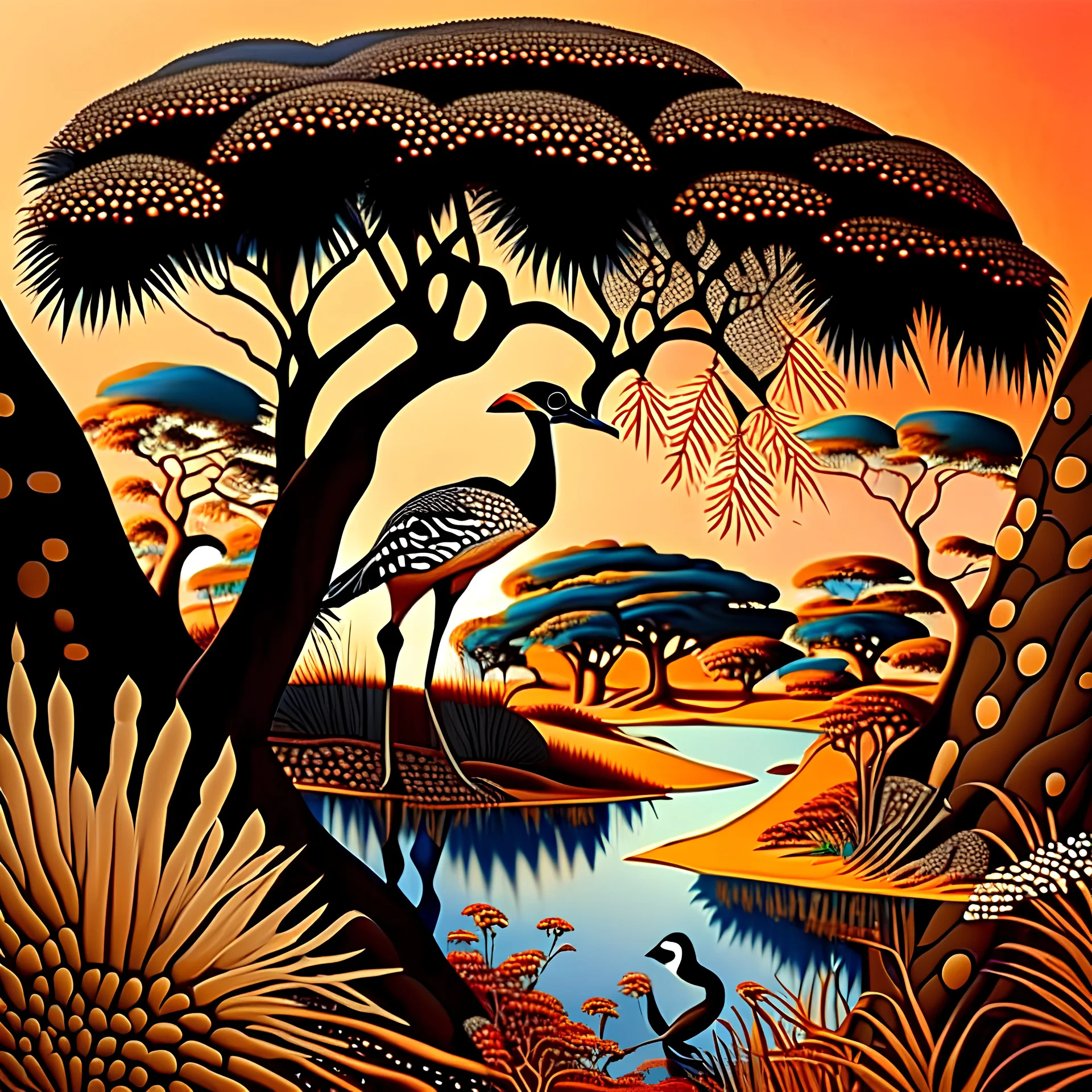 Beautiful nature, Tingatinga style,
