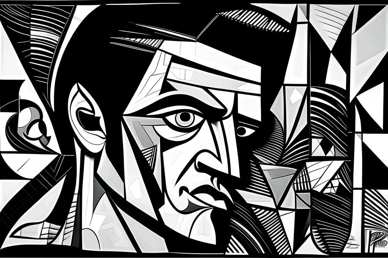 elvis style of pablo piccasso simple black and white
