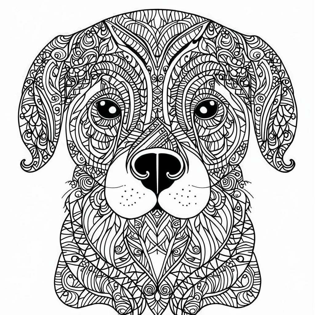 dog, Animal, mandala, coloring book, clean line art, wildlife-inspired, kid style, happy expressions, –no sketch, color, –ar 34, white background, minimal black lines, 8k, minimal black color, low black colors, coloring page, use pure black and white colors, avoid thick black colors, thin black line art, avoid colors, perfect shape, perfect clear lines, clear edges, fill edges, exact perfect edges,