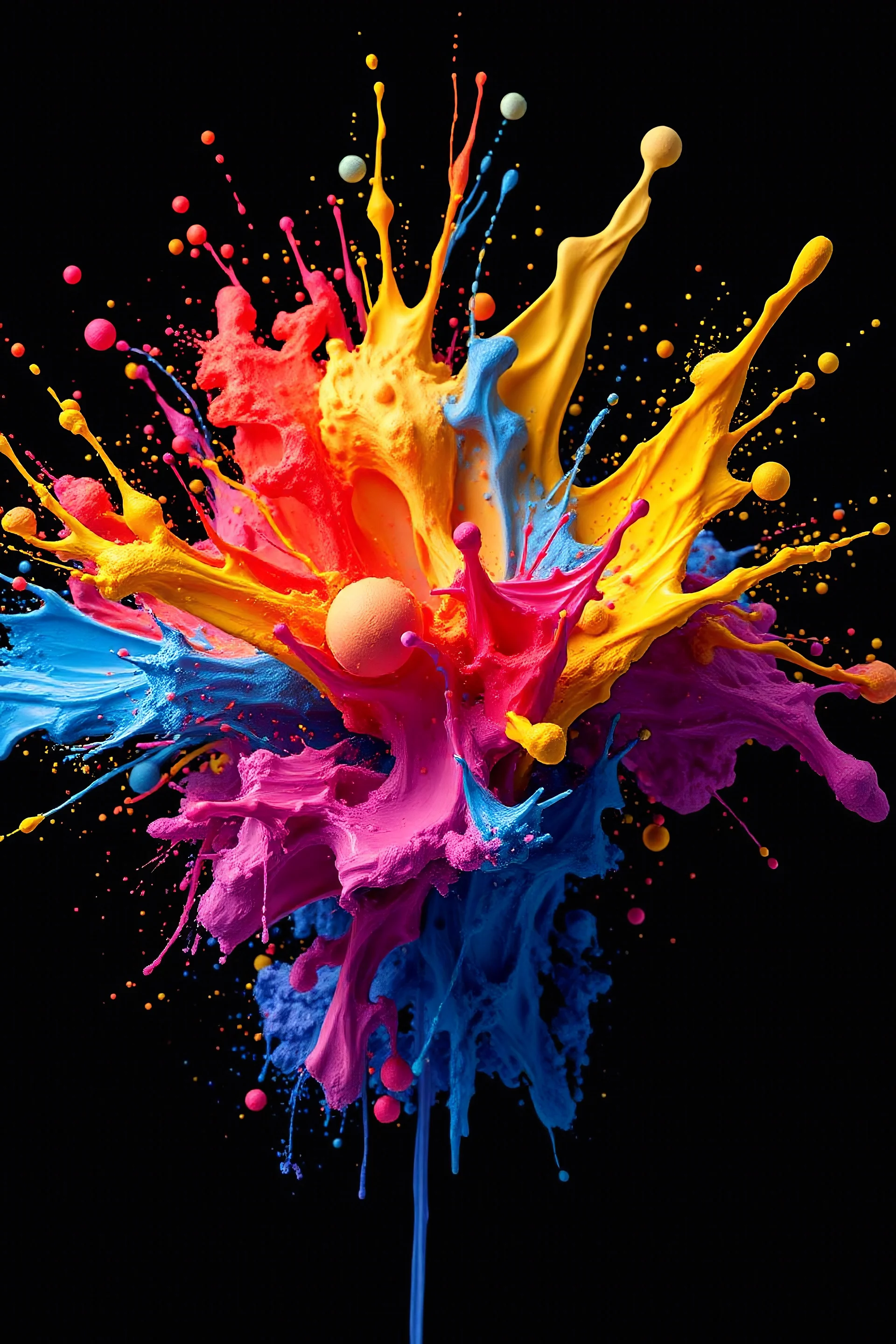 vibrant colors, black background, 8k resolution, paint splashed 3D effect