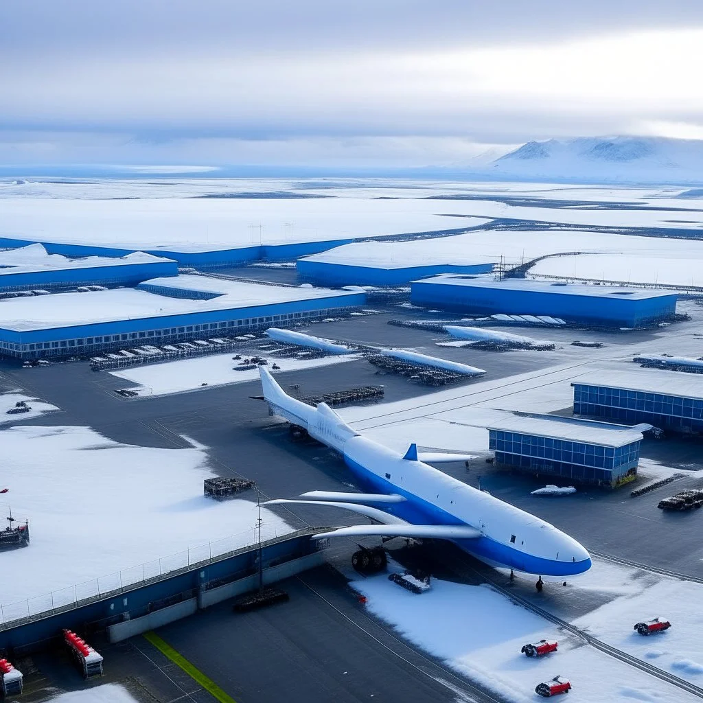 An artic airport with passenger planes the size of cruse ships