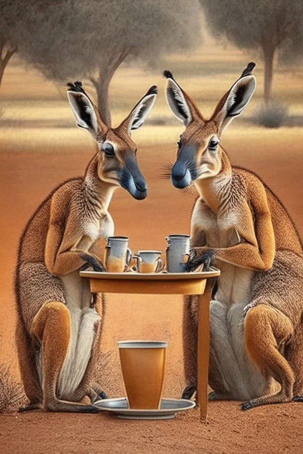 kangaroos drinking coffee