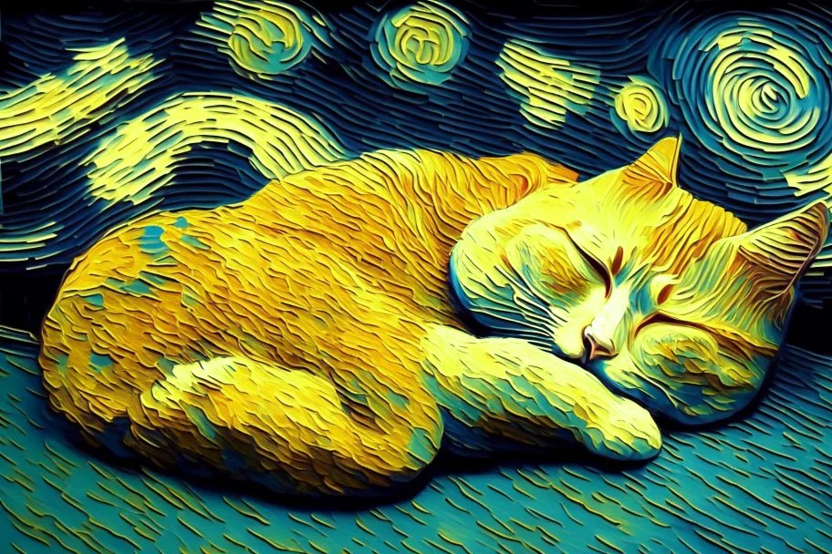 sleeping cat in van gogh style