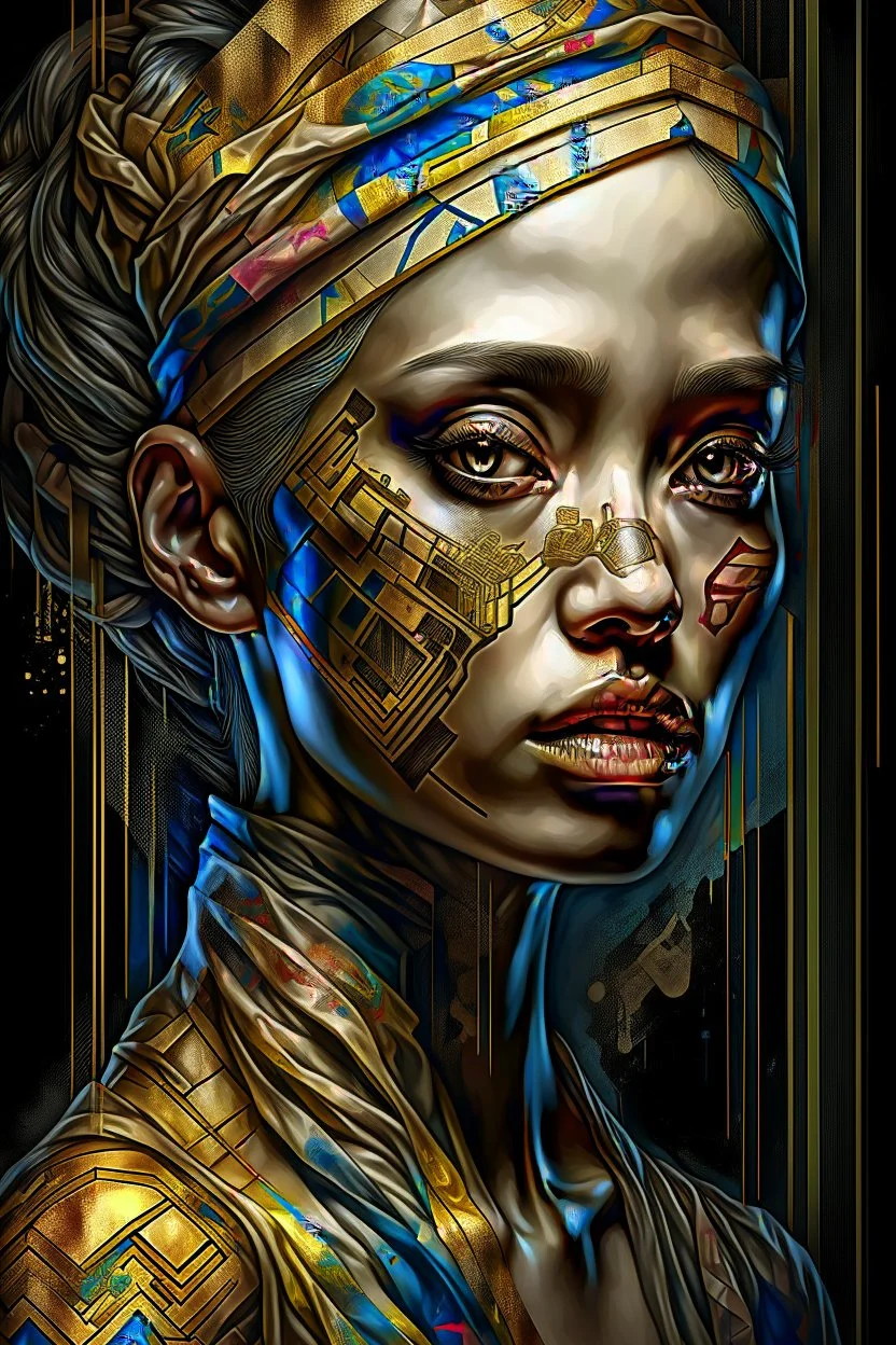 minimalism,amazingly beautiful surreal otherworldly fashion portrait,abstract painting of black and dark warm subtle colors with a subtle spray of gold,filled with a unique pattern of shapes and colors,dark patchwork background,Miki Asai Macro photography,hyper detailed,trending on artstation,sharp focus,studio photo,intricate details,highly detailed,by greg rutkowski