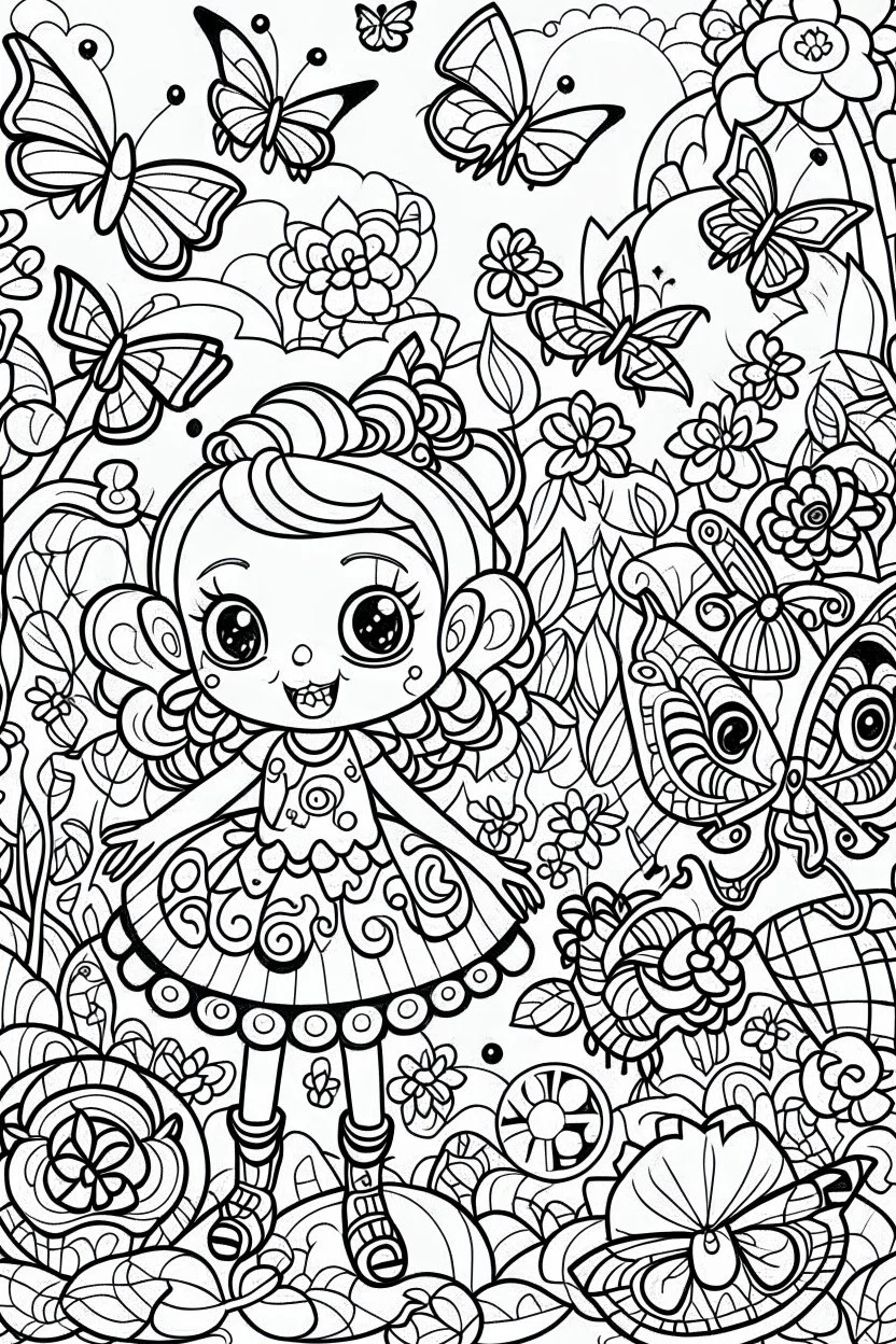 coloring pages for kids, Texto " Lisbeth Del Valle " en alta definición, caracterizado al estilo de Cute hello kitty, halloween y flores, ilustración, mariposas,renderizado 3d, vibrante, 3d render, typography, fantasy art , cartoon style, thick lines, low detail, black and white, no shading, --ar 85:110