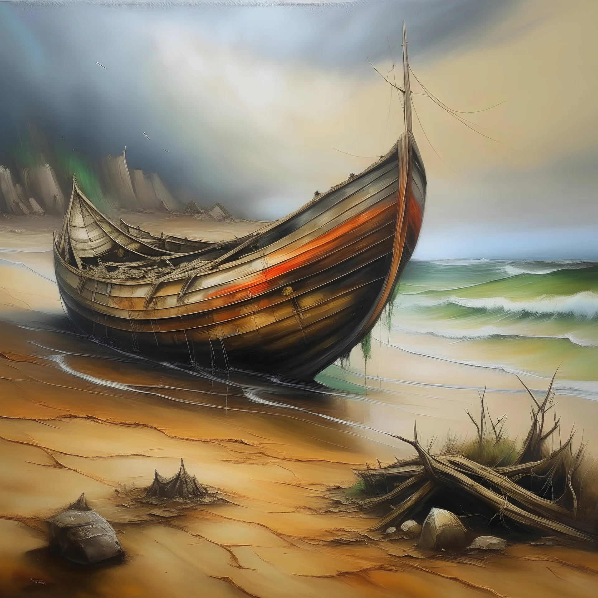 barco naufragado pintura a óleo