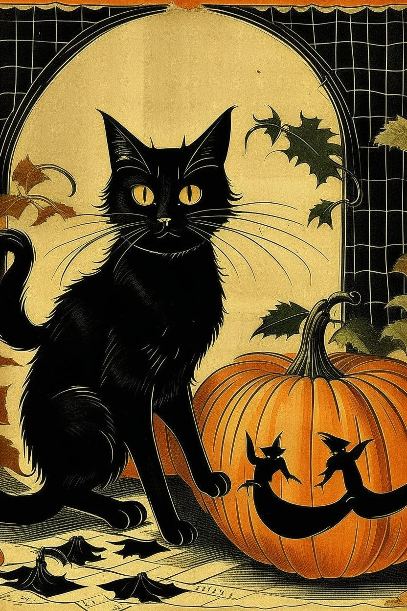 vintage cafe graphic Halloween, black cat