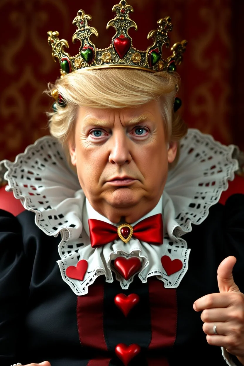 donald trump as the queen of hearts from alice in wonderland