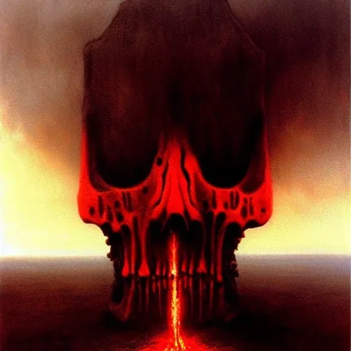 hell by beksinski, many skulls, red tones