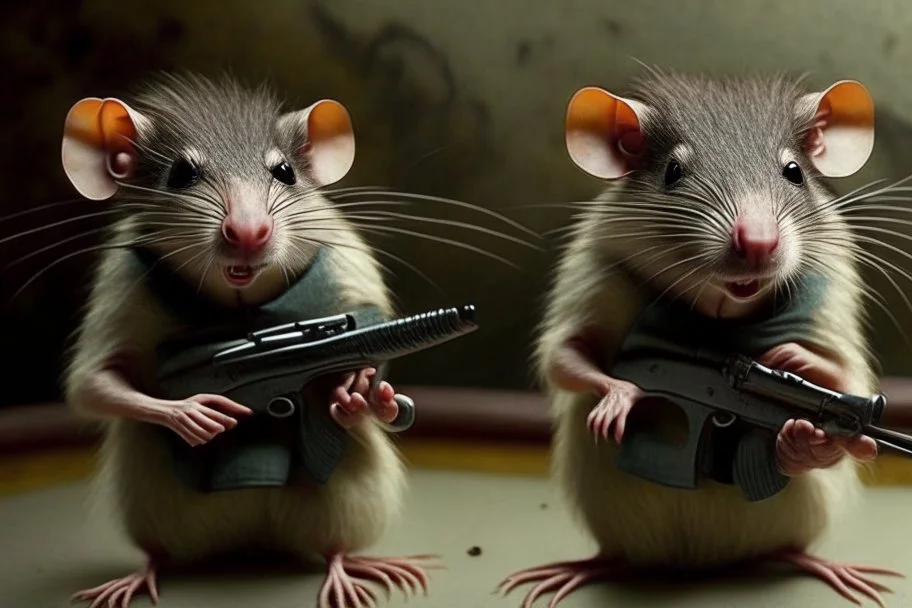 lifelike hairy rats with guns (like in the pulp fiction)