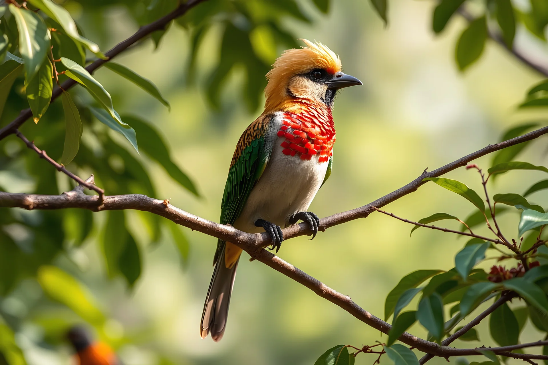 Gamayun bird sits on a branch in the Garden of Eden , a bird with a female head and sits on a branch