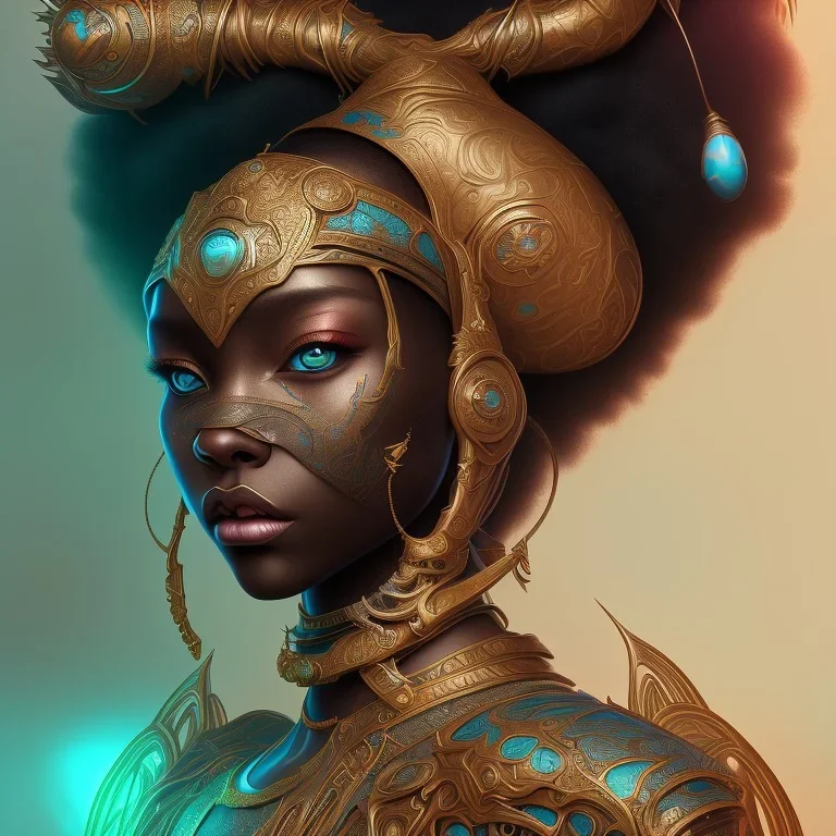 sango fantasy, fantasy magic, intricate, sharp focus, illustration, highly detailed, digital painting, concept art, matte, masterpiece head sexy view black African beauty black afro hair space lady turquoise tiger skin African one head Samari warrior