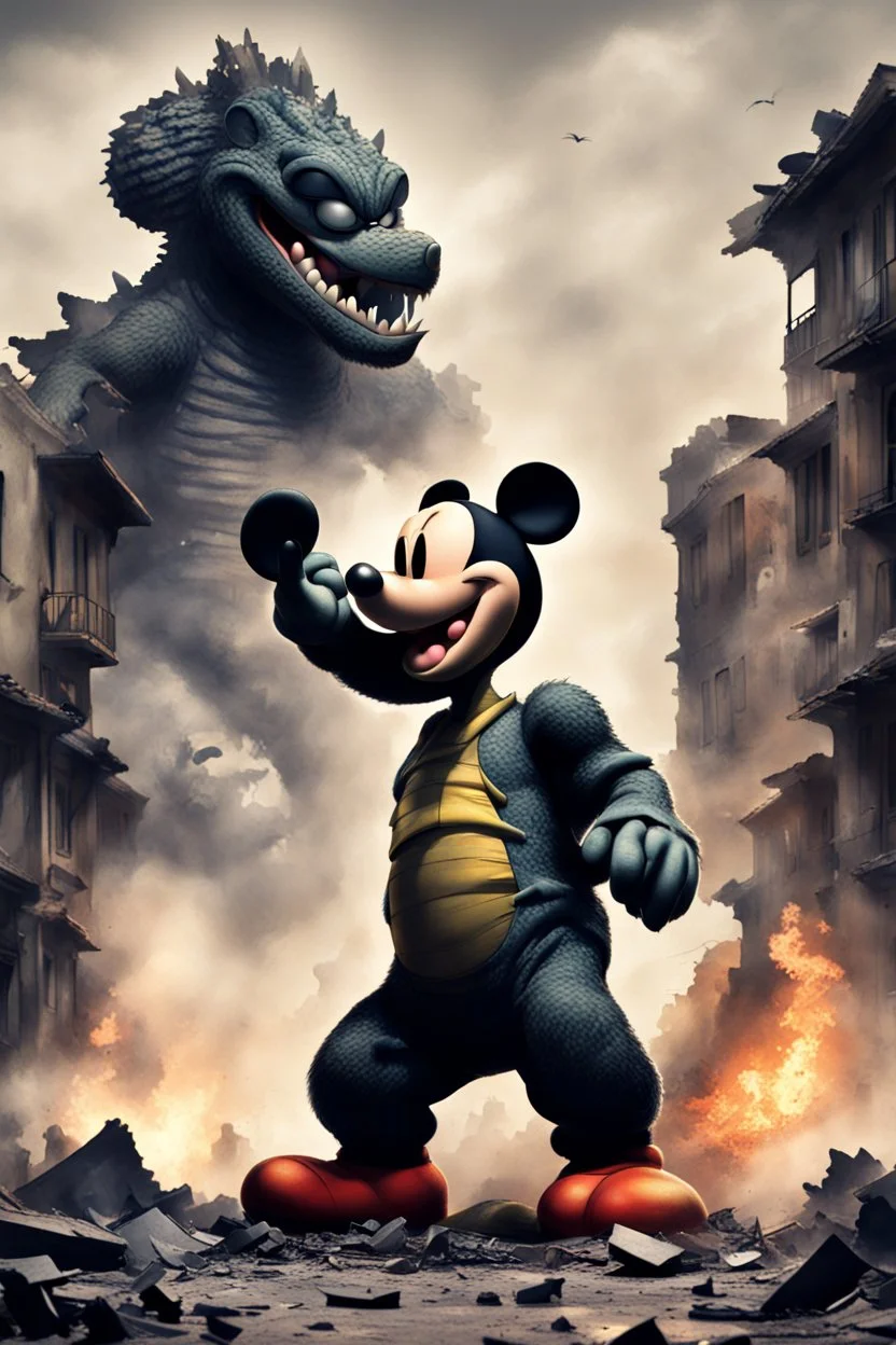 MICKEY MOUSE AS GODZILLA DESTROYING BUILDINGS IN SOUTH AFFRICA