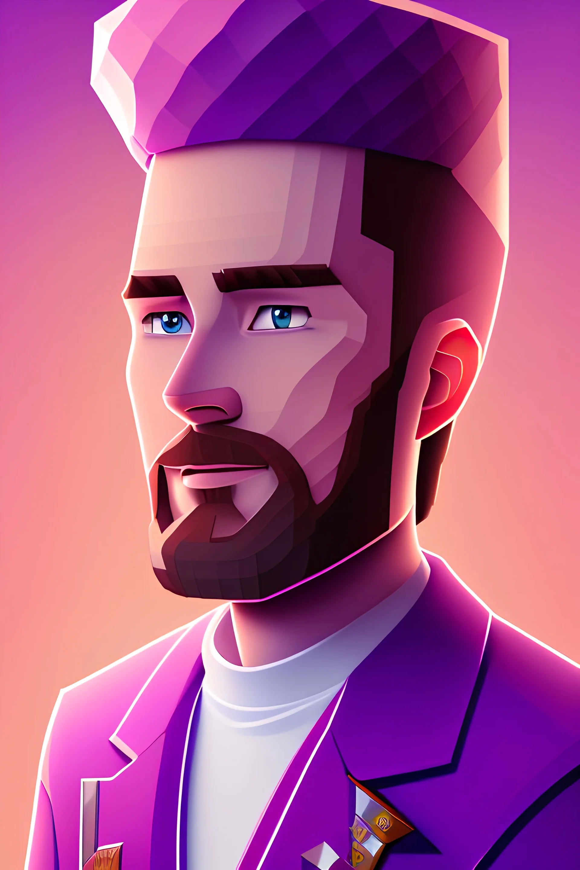 a portrait of a purple Minecraft guy, 2d, large pixel style