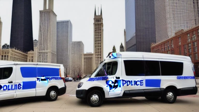 A police Tesla Cybertruck is chasing a Tesla 'Model S Plaid' at top speed, on the Navy Pier, in Chicago. CINEMATIC. WIDE ANGLE LENS. PHOTO REAL.