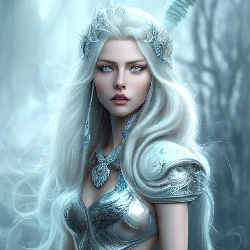 ice queen blue eyes long blond hair smiling face in elden ring realistic