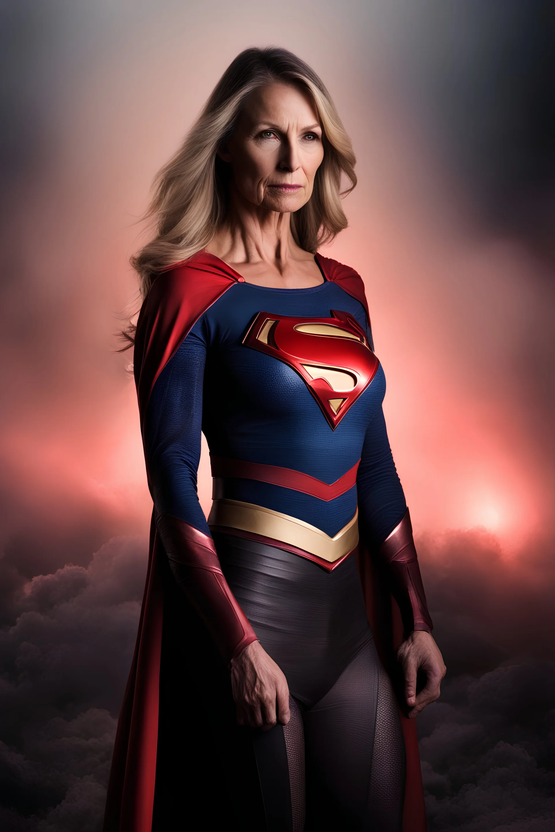 an extremely muscular Leonarda Spockinski Nimoy as Bat-Supergirl - gradated Background, professional quality studio 8x10 UHD Digital photograph by Scott Kendall - multicolored spotlight, Photorealistic, realistic stock photo, Professional quality Photograph. colored Fog - Multicolored lightning, 3D heart