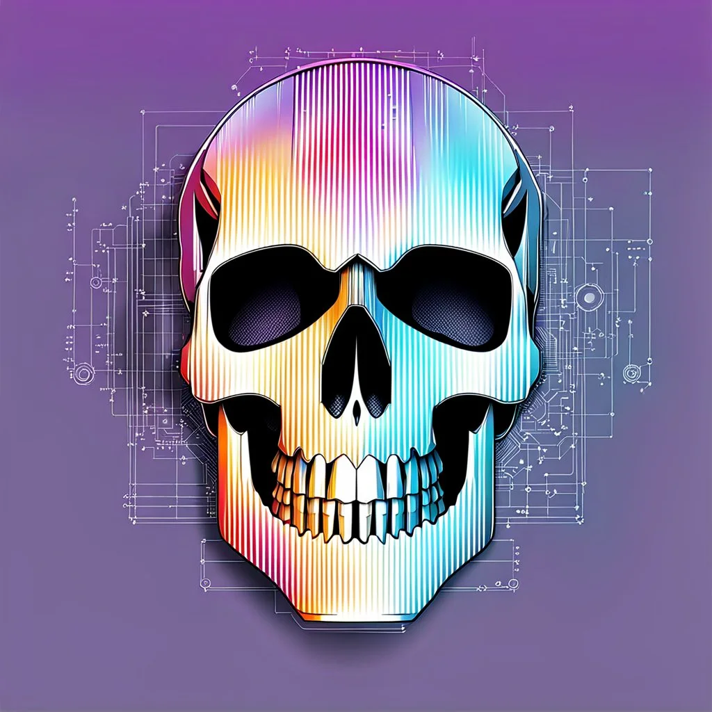 FLAT VECTOR LAYERED IMAGE OF CYBERNETIC SKULL PARTS IN A SCHEMATIC, BLACK AND WHITE, AUTOCAD, FINE LINE BLUEPRINT,