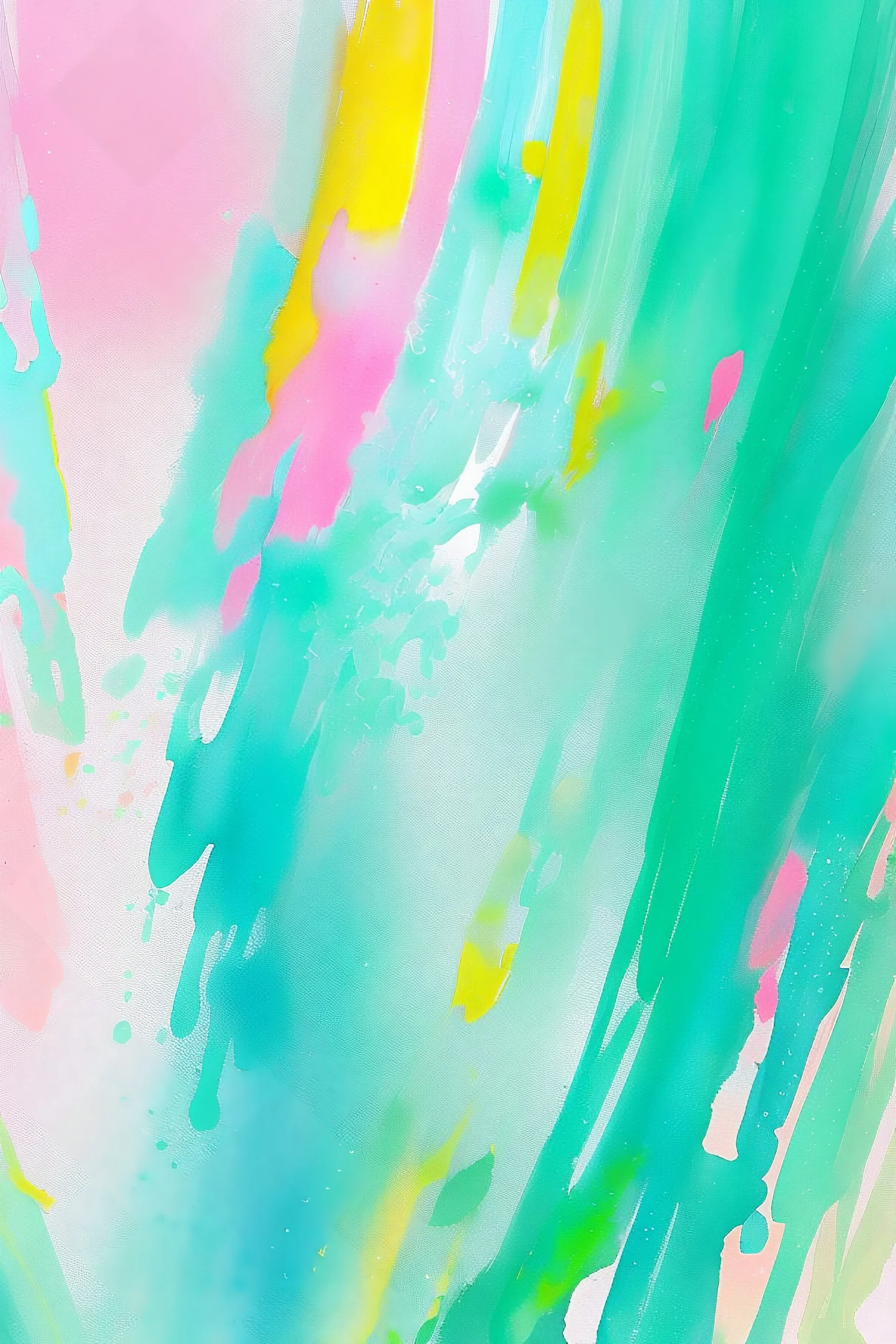 A white background decorated with splashes of watercolors blended by the brush of a creative artist between turquoise green, radiant pink and yellow, giving the background a touch of magic and harmony.