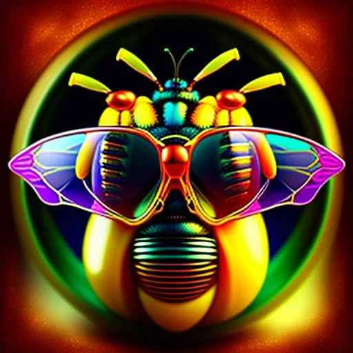 the silent bee head stylized with glasses, bizarre,surreal,