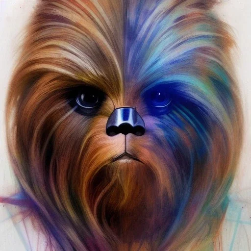 photorealistic and intricate portrait of chewbacca in star wars by Agnes Cecile, steampunk colors, hyperdetailed, 32K, oil on canvas,