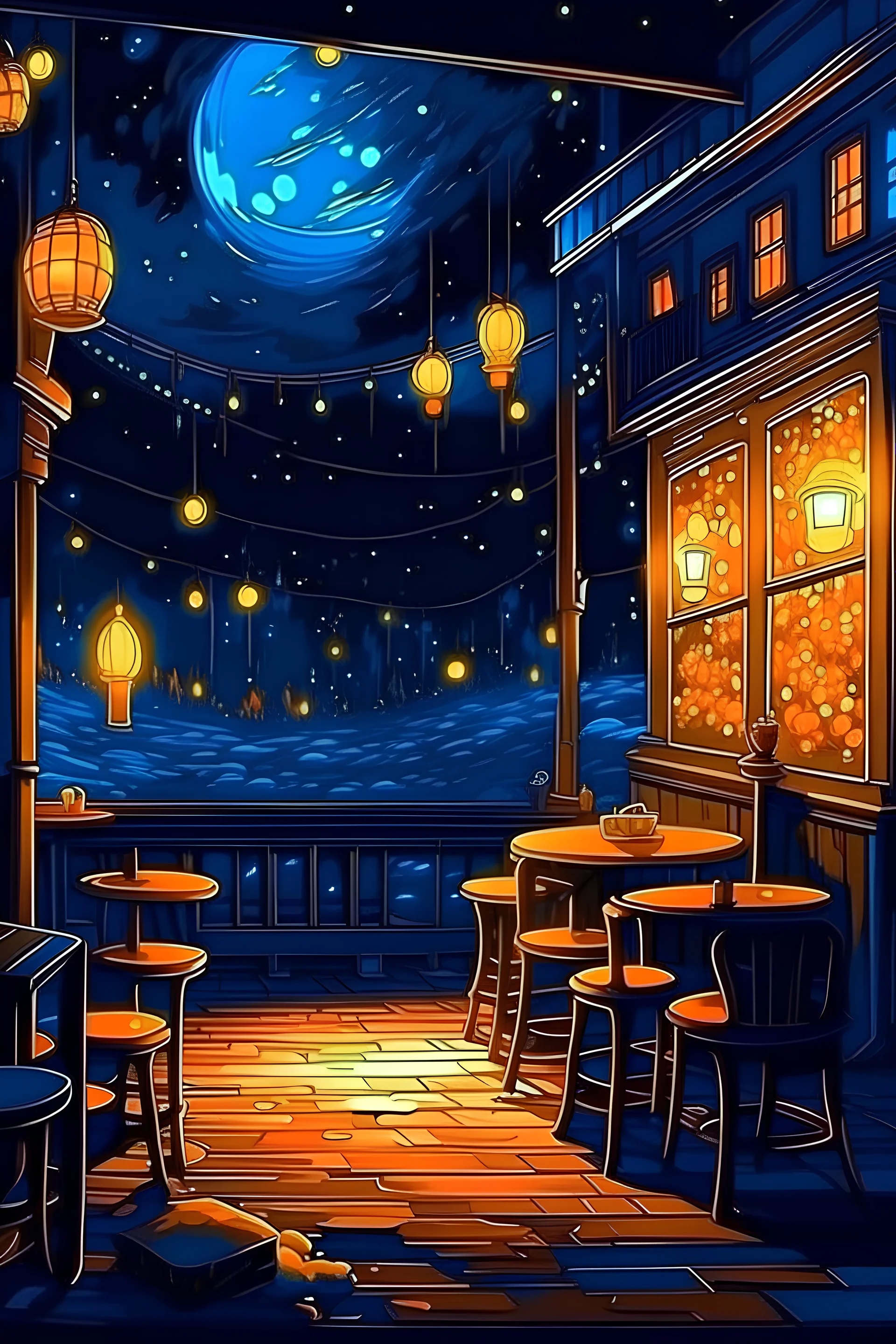 Fire fly in a night cafe pixart