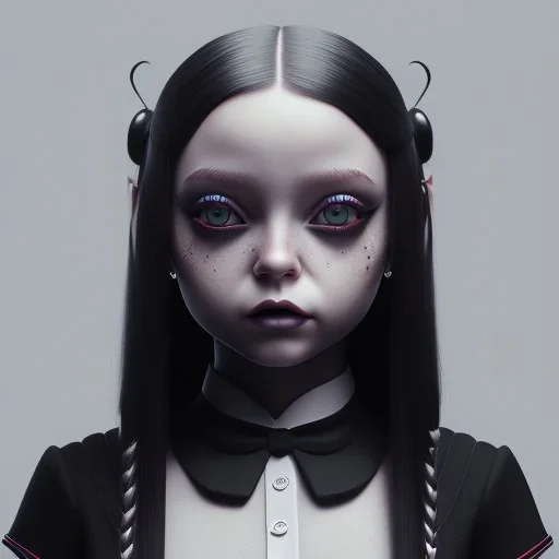 Famous Jenna ortega, wednesday addams make up, wednesday addams black dress, wednesday addams hair, hyper detail, octane render, unreal engine 5, photorealistic, 8k resulation