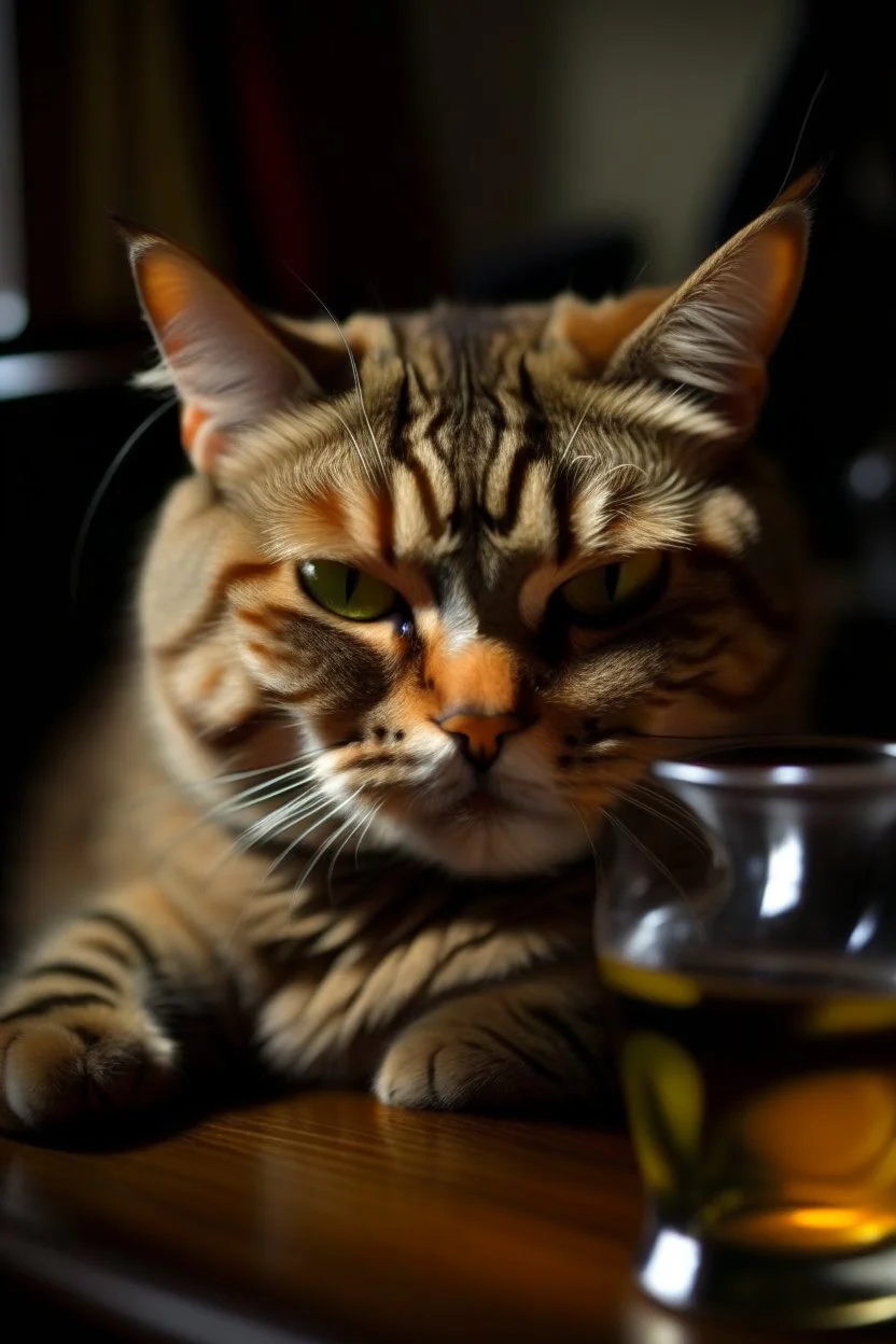 Portrait of a cat getting drunk.