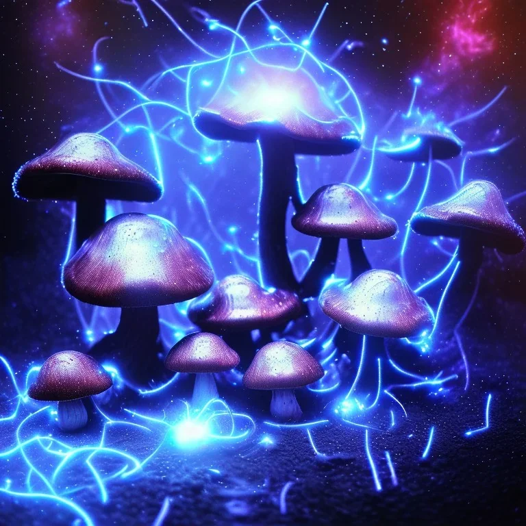 Spherical Frost metal magic armoured lightning Mycelium MUSHROOMS stars galaxy SPACE lANDSCAPE BURNING IN BLUE FLAMES hellfire abyss math chaos