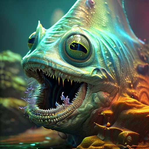 fluid ink angler fish creature, unreal engine 5, 8k resolution, photorealistic, ultra detailed