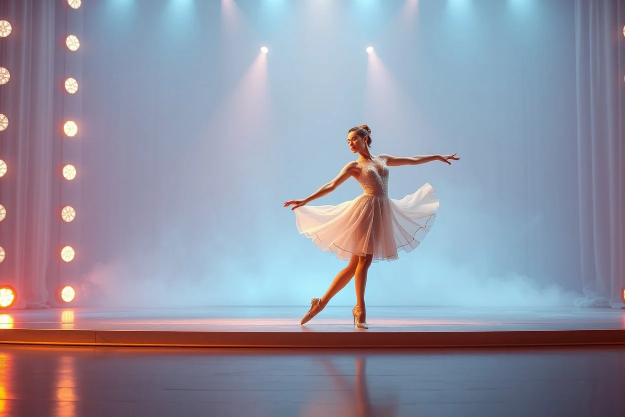 ballerian couple perform in a very luxury ballet stage with animating lights and background