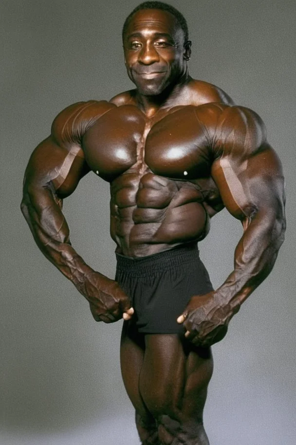 Bodybuilder Lee Haney .He wears a black suit