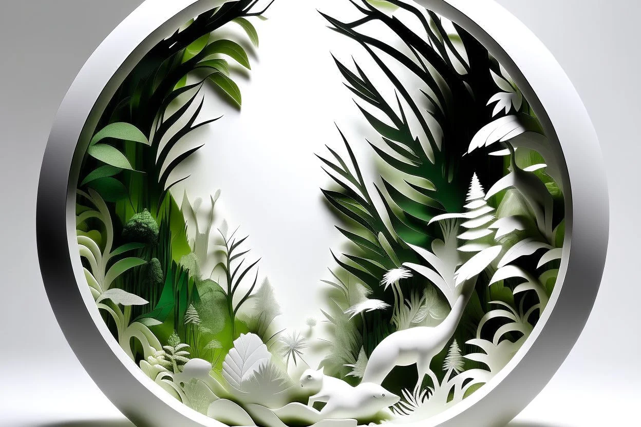 white,background,looking,through,a 3-d, hole,or,window,,a,seeing,jungle ,skulpture,like