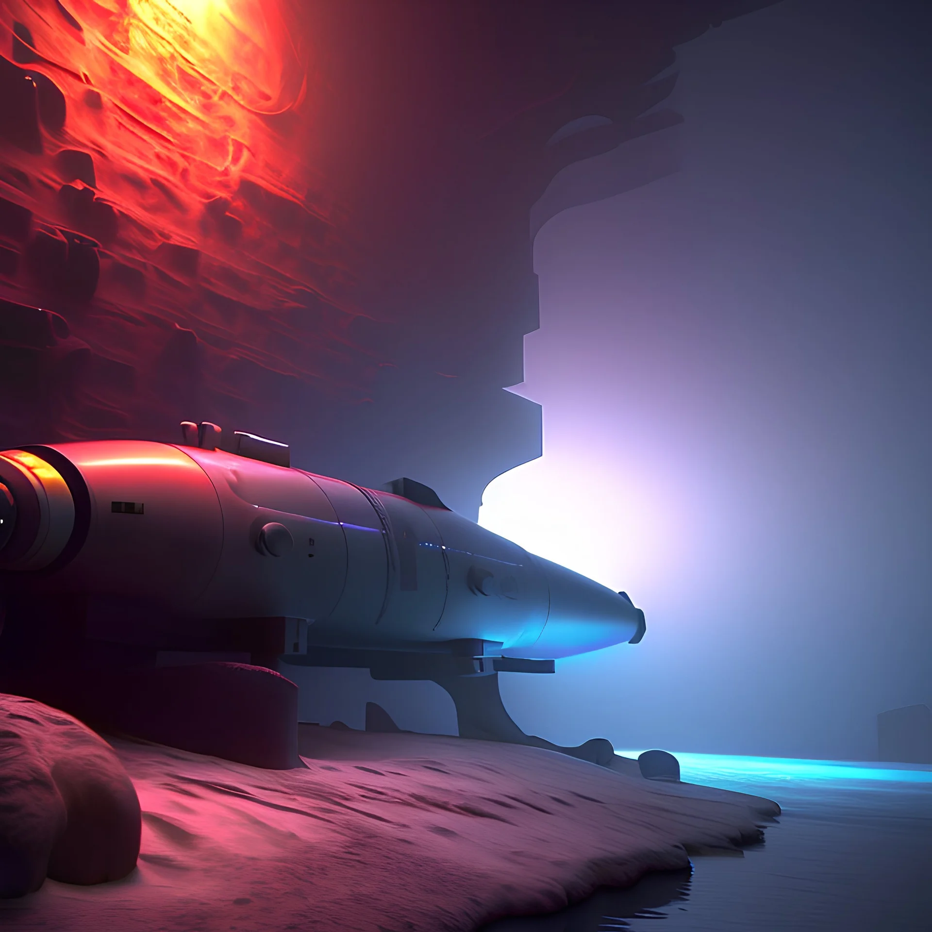 Submarine under sea,seaeeds, alien fish, Ray tracing, 4k, Photogenic, detailed