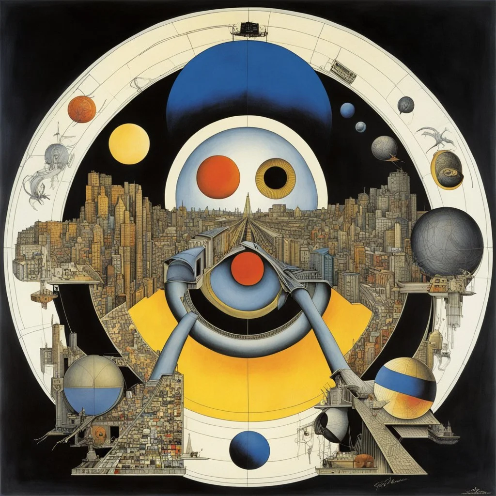 Style by Gerald Scarfe, by Gabriel Pacheco and Paul laffoley, Pink_Floyd album cover for Momentary lapse of Reason, album cover art, sharp colors, eerie, bright, mysterious, one slip