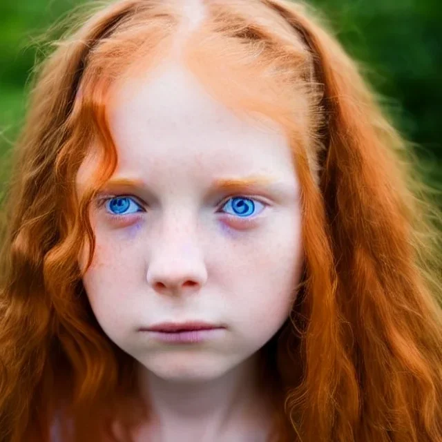 face of a girl head and gaze downcast with fine features and long ginger hair