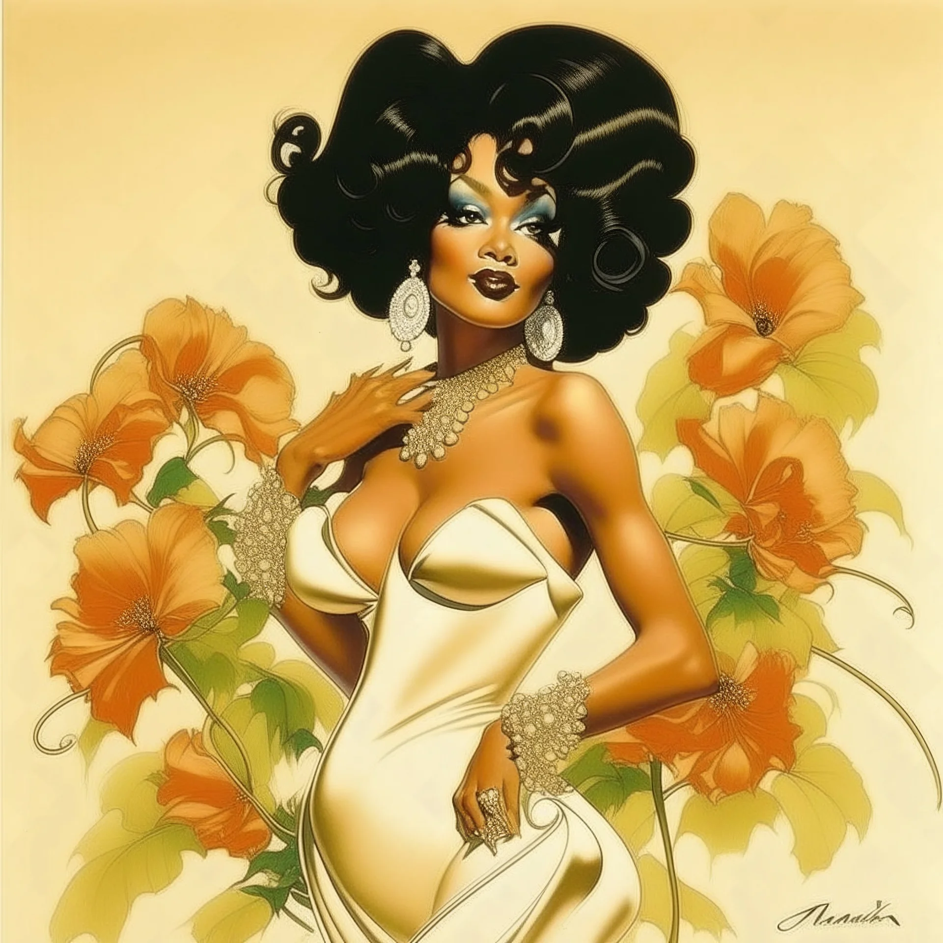 Diana ross as a pin up in the style of Alberto Vargas