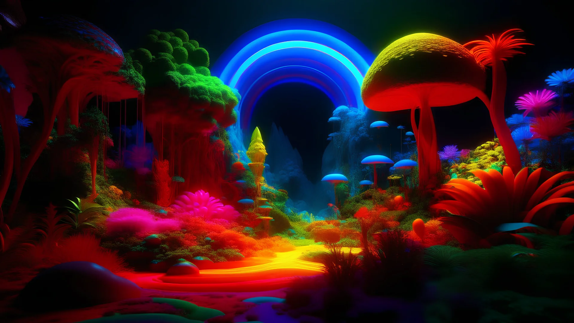 A rainbow-colored quantum lands on Pandora, its bold and thick neon colors illuminating the lush landscape. The vibrant hues dance across the flora and fauna, creating a surreal and otherworldly atmosphere. As the quantum settles into its new home, it pulses with energy, promising untold possibilities for the planet and its inhabitants.