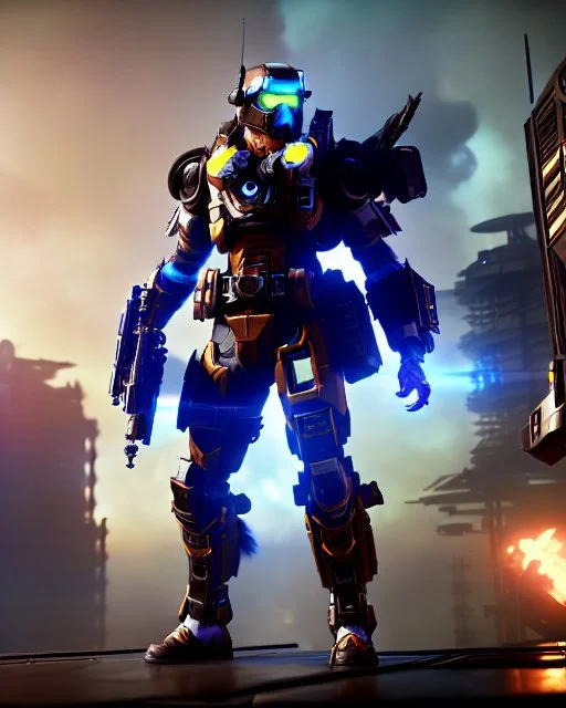 a titanfall pilot that is part bat, concept art, furry, humanoid, cyberpunk, anthropomorphic bat, titanfall 2