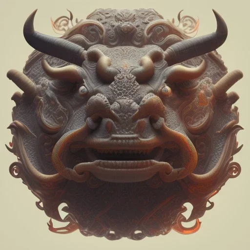 Symmetrical, centered, zbrush sculpt of Chinese bull tobacco pipe with cloud and fire pattern . bioluminiscent creature, artwork by tooth wu and wlop and alena aenami and greg rutkowski