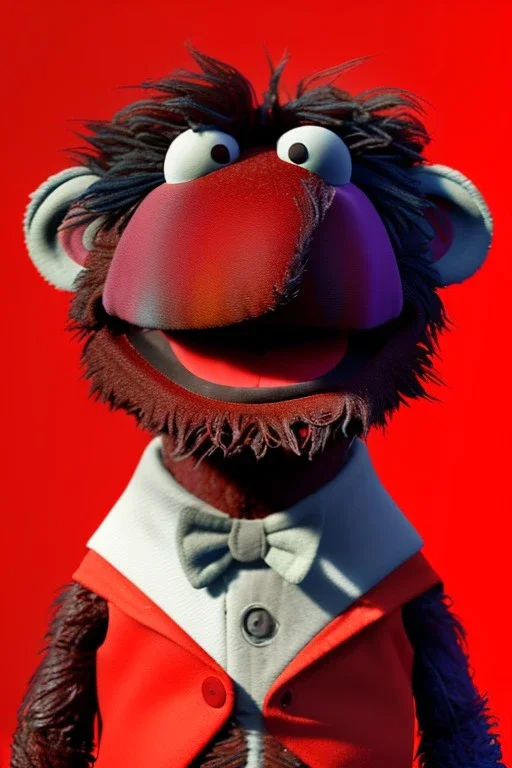 Waist up muppet Portrait, Nicolás maduro muppet doll, mustache, photo studio, red background, unreal engine 5, concept art, art station, ray tracing, lumen lighting, ultra detail, volumetric lighting, 3d.