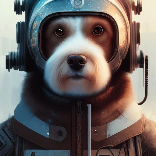 Cyberpunk Portrait of dog child with brown hair and with cute face, north pole snowy vibe , perfect composition, hyperrealistic, super detailed, 8k, high quality, trending art, trending on artstation, sharp focus, studio photo, intricate details, highly detailed, by greg rutkowski