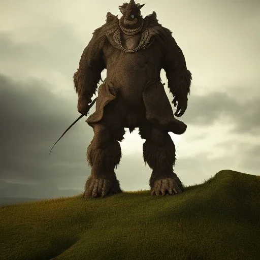 monster standing on top of a hill, dramatic, dramatic lighting, volumetric lighting, hyperrealism, 8k, high quality, photorealistic, lot of details