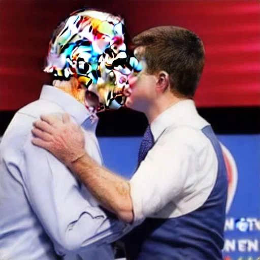 JOE BIDEN, KISSING Volodymyr Zelensky WITH A BEARD wearing TANKTOP,