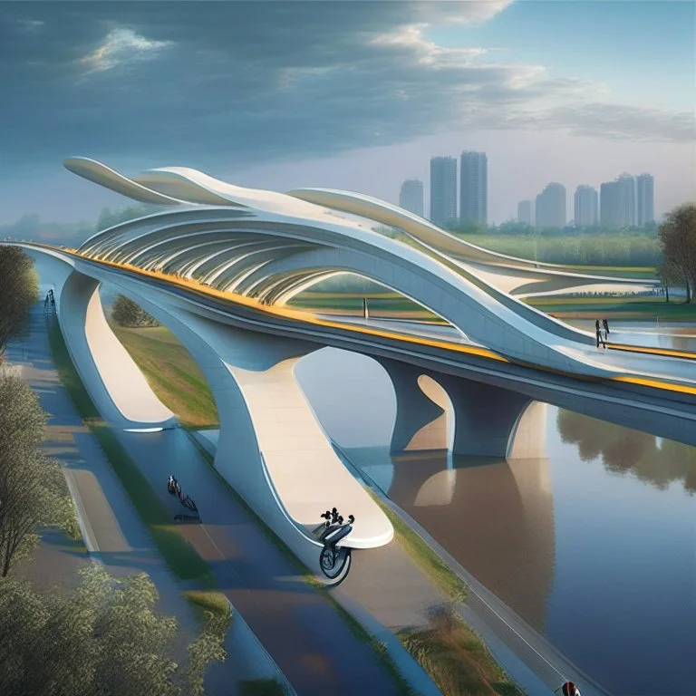 Puente para personas sobre una autopista estilo Zaha Hadid