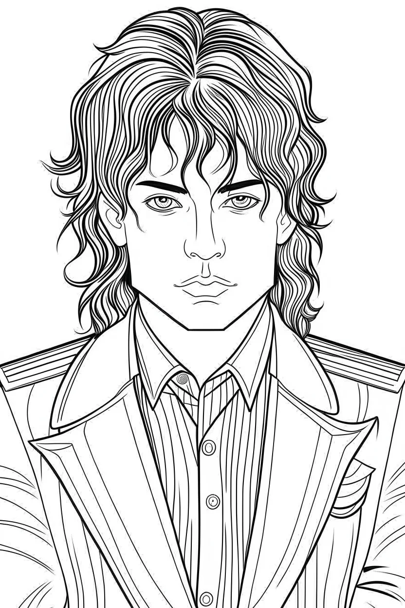 Michael Jackson, b&w line art style fashion, preppy style, simple line art, one line, line art, line drawing style, white background, picture, coloring book style on white background, well composed, clean coloring book page, No dither, no gradient, strong outline, No fill, No solids, vector illustration, –ar 9:11 –v 5