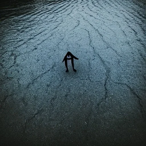 dark human shadow float in sky. scared people. river. river rock . valley . night