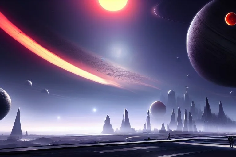 Epic futuristic street, exoplanet in the sky, sci-fi, concept art, ultra hd 4k